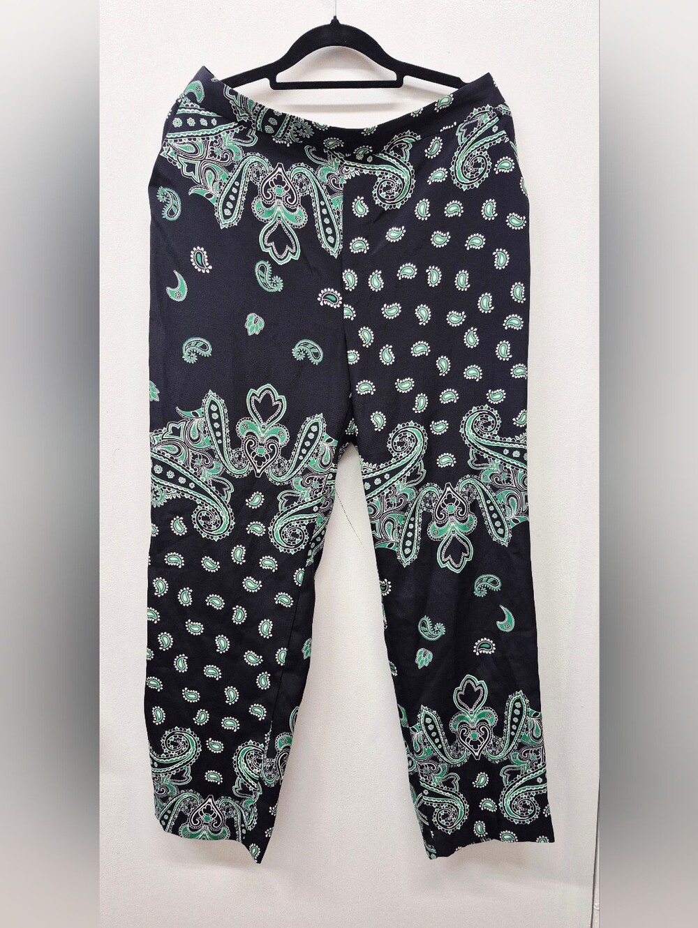 🌼5/$20 Zara Navy Mint green paisley print pull-on trousers Pants